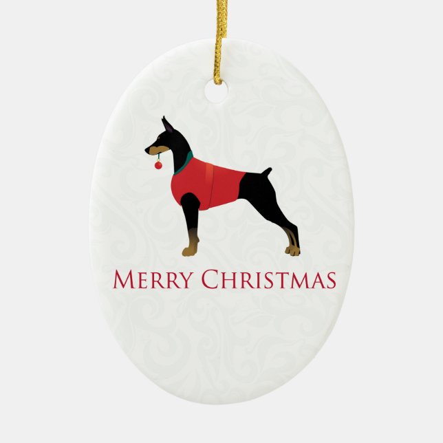 Ornement Ovale En Céramique Doberman Pinscher Chien Joyeux Noël Design (Devant)