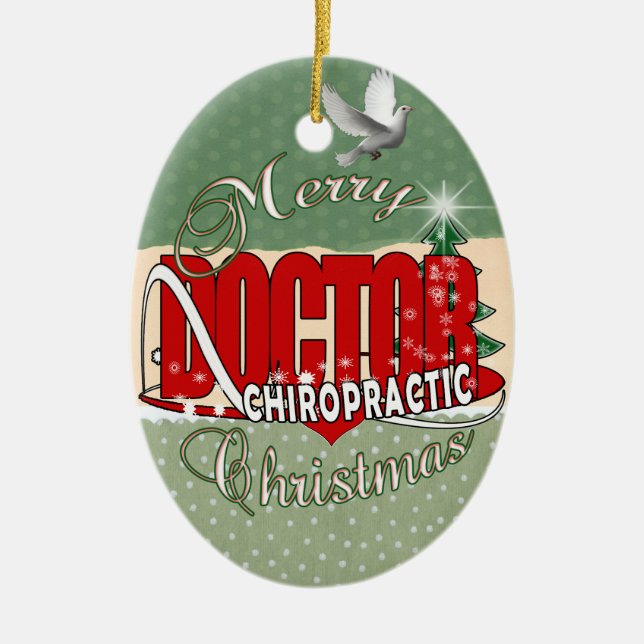 ORNEMENT OVALE EN CÉRAMIQUE DOCTEUR DE CHIROPRACTIE DE NOËL (Devant)