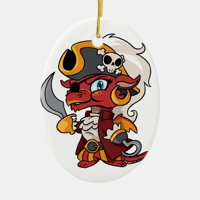 Ornement Ovale En Céramique Dragon de pirate de bébé (Devant)