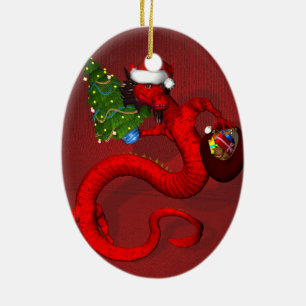 Ornement Ovale En Céramique Dragon rouge