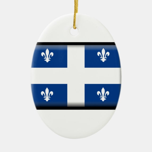 Ornement Ovale En Céramique Drapeau du Québec (Canada) (Devant)