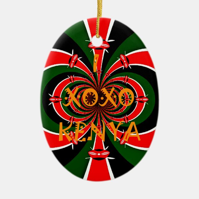 Ornement Ovale En Céramique Drapeau Kenya d'inspiration africaine - Art Abstra (Devant)