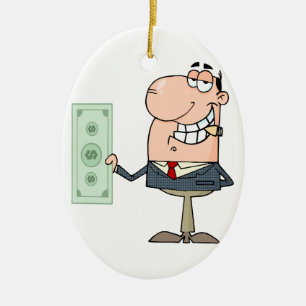 Ornement Ovale En Céramique drôle d'argent affamé riche homme d'affaires dessi