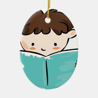 Ornement Ovale En Céramique Enfant lisant un livre