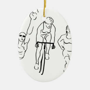 Ornement Ovale En Céramique Femme de triathlon de course de vélo de bain