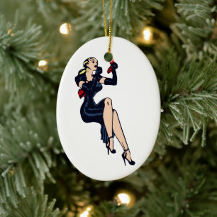 Ornement Ovale En Céramique Fille pin-up de charme rétro blonde jolie vintage