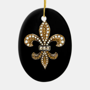Ornement Ovale En Céramique Fleur De Lis Flore New Orleans Personnaliser Gold