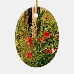ORNEMENT OVALE EN CÉRAMIQUE FLEURS SAUVAGES