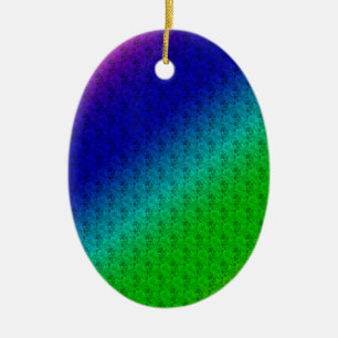 Ornement Ovale En Céramique Flore bleu vert arc-en-ciel dégradé Mélange diagon