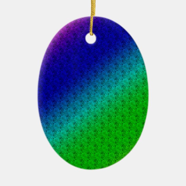 Ornement Ovale En Céramique Flore bleu vert arc-en-ciel dégradé Mélange diagon (Devant)