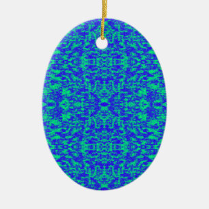 Ornement Ovale En Céramique Fractage Abstrait En Bleu Et Vert