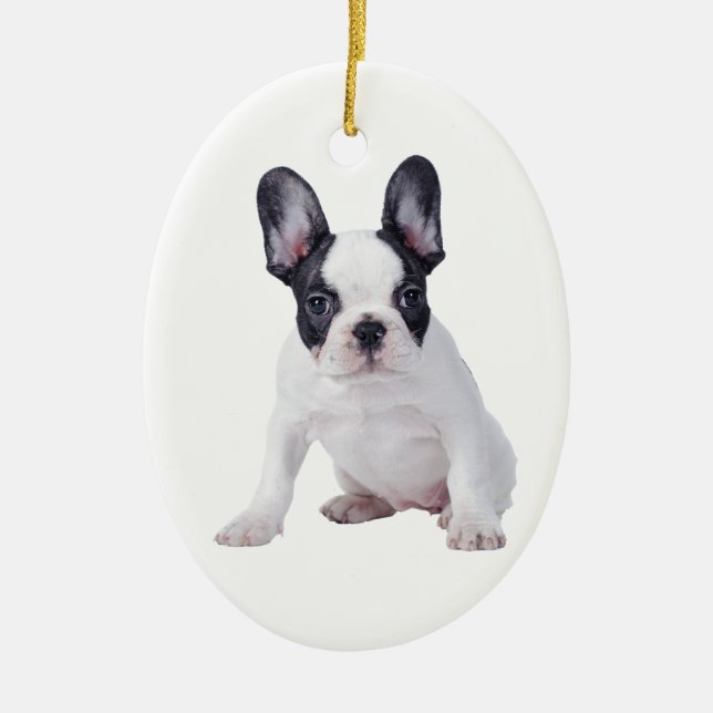 Ornement Ovale En Céramique Frenchie - chiot de bouledogue français (Devant)