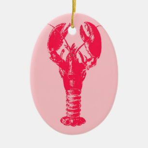 Ornement Ovale En Céramique Fuchsia Lobster on Light Pink