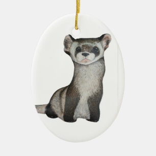 Ornement Ovale En Céramique Furet aux pieds noir