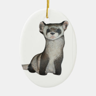 Ornement Ovale En Céramique Furet aux pieds noir