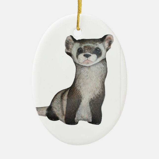 Ornement Ovale En Céramique Furet aux pieds noir (Devant)