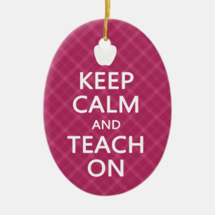 Ornement Ovale En Céramique Gardez le calme et Enseignez, Plaid rose