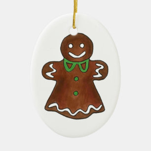 Ornement Ovale En Céramique Gingerbread Lady Woman Christmas Holiday Cookies