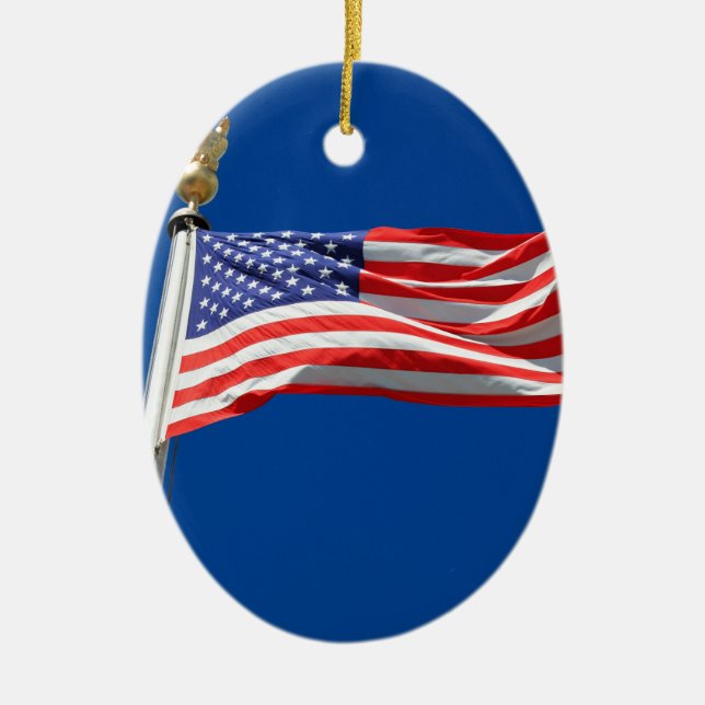Ornement Ovale En Céramique God Bless America, American Flag, (Devant)