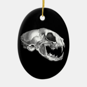 Ornement Ovale En Céramique Goth Dead Chat Crâne Argent Feline Squelette