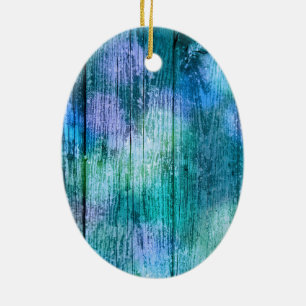 Ornement Ovale En Céramique Graffiti de clôture en bois violet bleu vert turqu