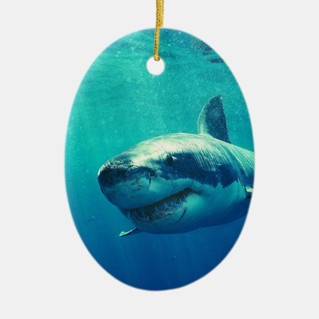 ORNEMENT OVALE EN CÉRAMIQUE GRAND REQUIN BLANC 1 (Devant)