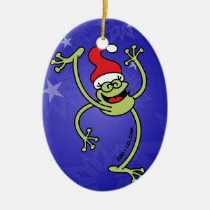 Ornement Ovale En Céramique Grenouille de Joyeux Noël