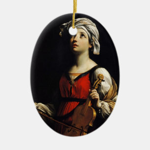 Ornement Ovale En Céramique Guido Reni- St Cecilia