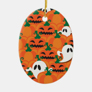 Ornement Ovale En Céramique Haunted Halloween Citrouille Patch Ghosts