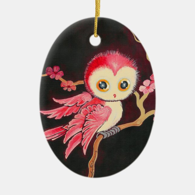 Ornement Ovale En Céramique Hibou rouge doux (Devant)