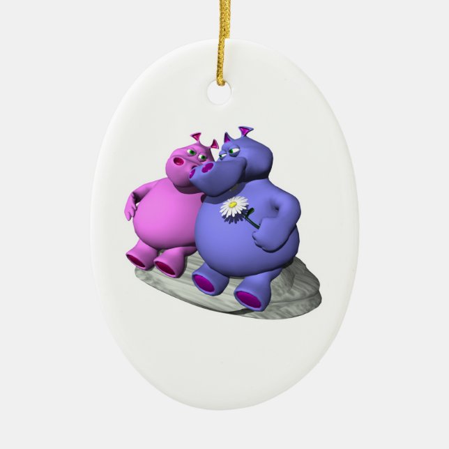 Ornement Ovale En Céramique hippopotames amoureux (Devant)