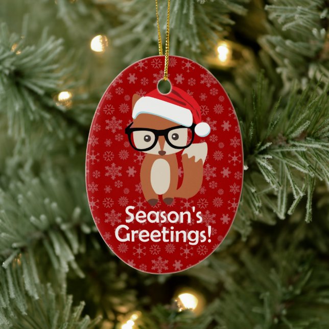 Ornement Ovale En Céramique Hipster Vacances Fox lunettes mignonne Animal Noël (Arbre)