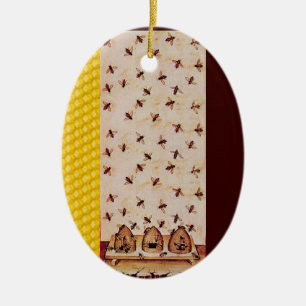 ORNEMENT OVALE EN CÉRAMIQUE HONEY BEE, BEEKEPER
