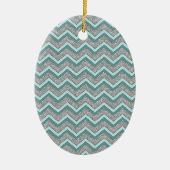 Ornement Ovale En Céramique Huile d'argent et ZigZag Turquoise (Devant)