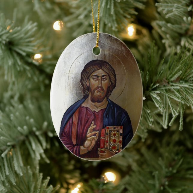 Ornement Ovale En Céramique Icône byzantine du Christ Pantocrateur (Arbre)