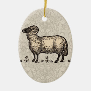 Ornement Ovale En Céramique Illustration de mouton vintage : Art classique de