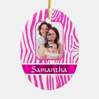 Ornement Ovale En Céramique Impression zèbre rose