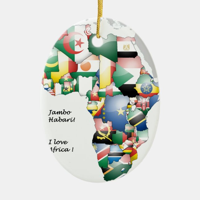 Ornement Ovale En Céramique Jambo Habari Afrique ! J'aime l'Afrique (Devant)
