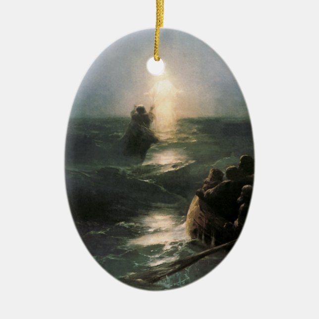 Ornement Ovale En Céramique Jésus marchant sur les mers tempétueuses (Devant)