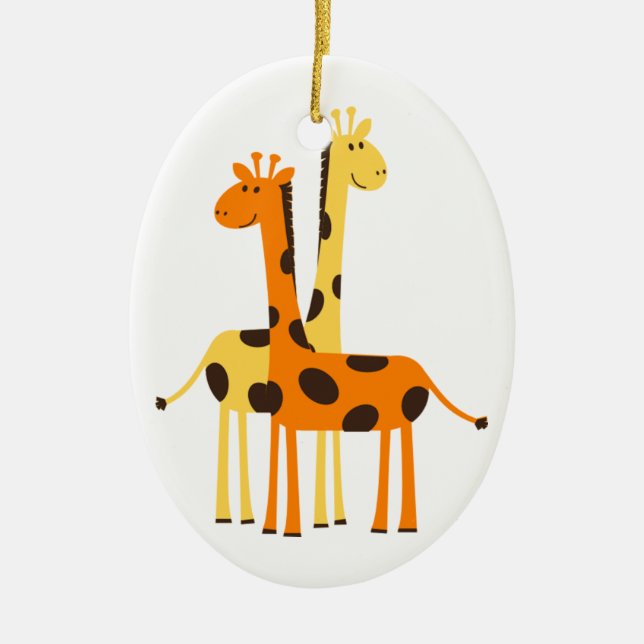 Ornement Ovale En Céramique Jolie paire de girafe drôle (Devant)