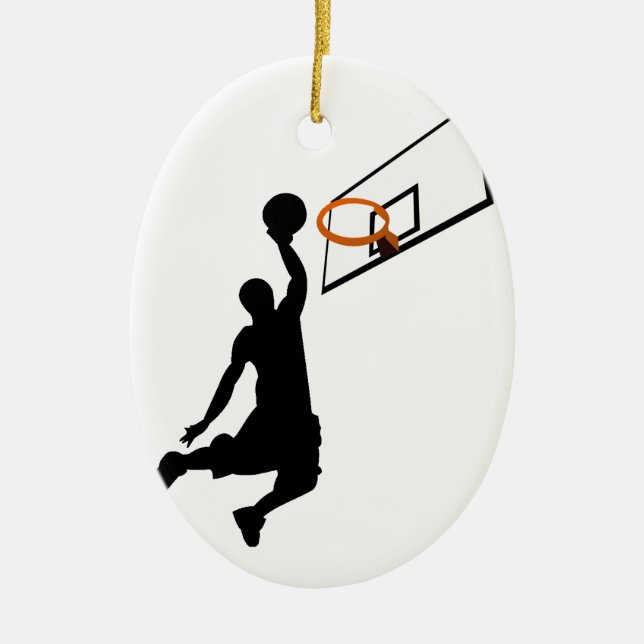 Ornement Ovale En Céramique Joueur De Basket-ball Silhouette Slam Dunk (Devant)
