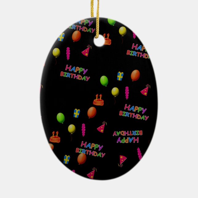 Ornement Ovale En Céramique Joyeux anniversaire, Decor Balloons (Dos)