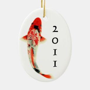 Ornement Ovale En Céramique Koi rouge avec l'année