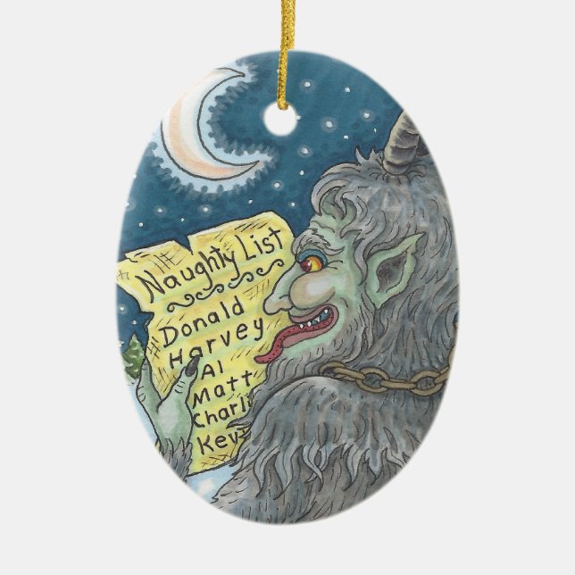 Ornement Ovale En Céramique KRAMPUS NAUGHTLIST Noël Ornament Oval (Devant)