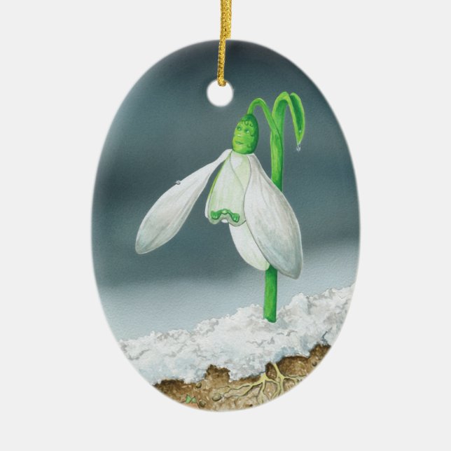 Ornement Ovale En Céramique La perce-neige (Devant)