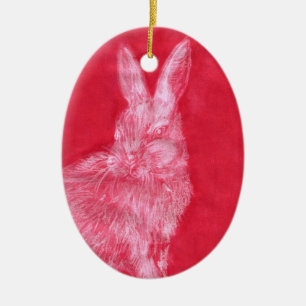 Ornement Ovale En Céramique Lapin blanc