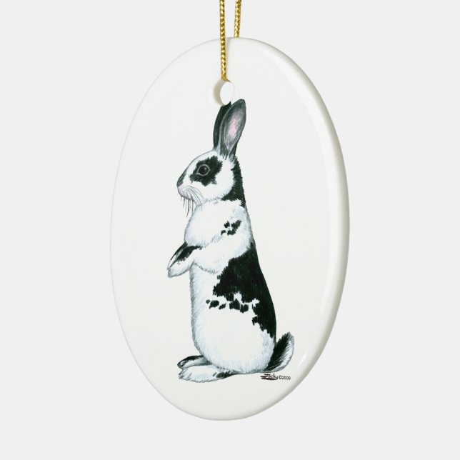 Ornement Ovale En Céramique Lapin :  Noir et blanc (Gauche)