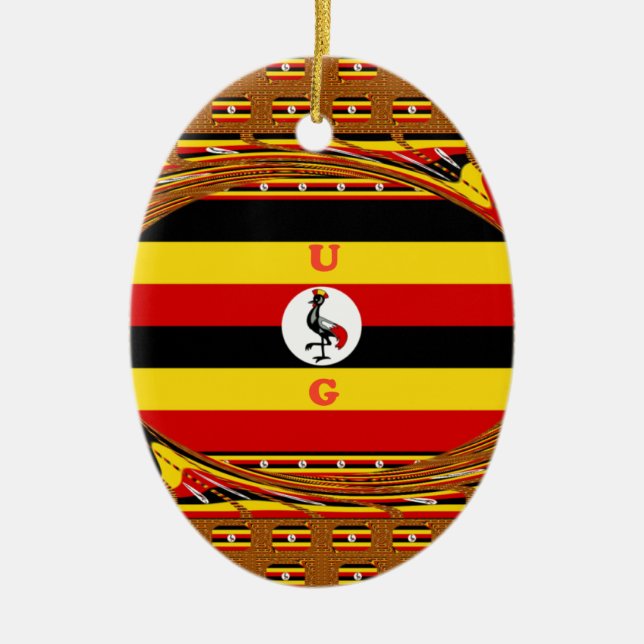 Ornement Ovale En Céramique L'Art Vibrant Ouganda Inspiré Du Drapeau (Devant)