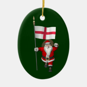 Ornement Ovale En Céramique Le Père Noël Avec L'Ensigne D'Angleterre