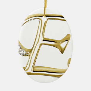 ORNEMENT OVALE EN CÉRAMIQUE LETTRE D'OR "E "AVEC DES DIAMANTS